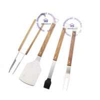 4 pieces BBQ tool set with wooden handle bottle opener heavy barbecue tool big grilling spatula turner grilling fork tong brush