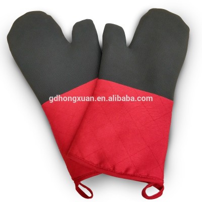 Heat resistant silicone coated anti-slip palm thick durable oven BBQ grill mitts extra long washable quilt liner kitchen glove