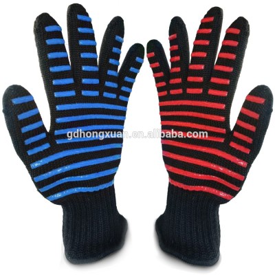 Aramid fiber knitted heat resistant oven mitts gloves pro non-slip BBQ grilling silicone burning retardant potholder gloves