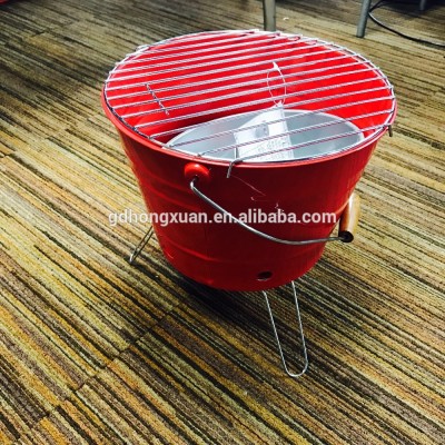 Folding barrel enamel BBQ grill portable charcoal bucket barbecue folding adjustable stand grills for outdoor cooking