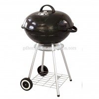 Portable outdoor charcoal BBQ grill in black enamel with barbecue grill wheels