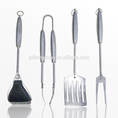 Deluxe heavy duty thick stainless steel 4 pecs BBQ tool set heavy duty pro barbecue accessories tool hanging ring utensil set